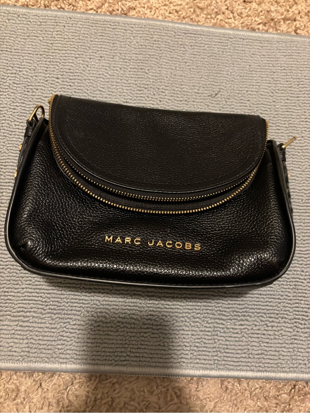 Marc Jacobs Black Pebbled Leather Crossbody with Gold Accents